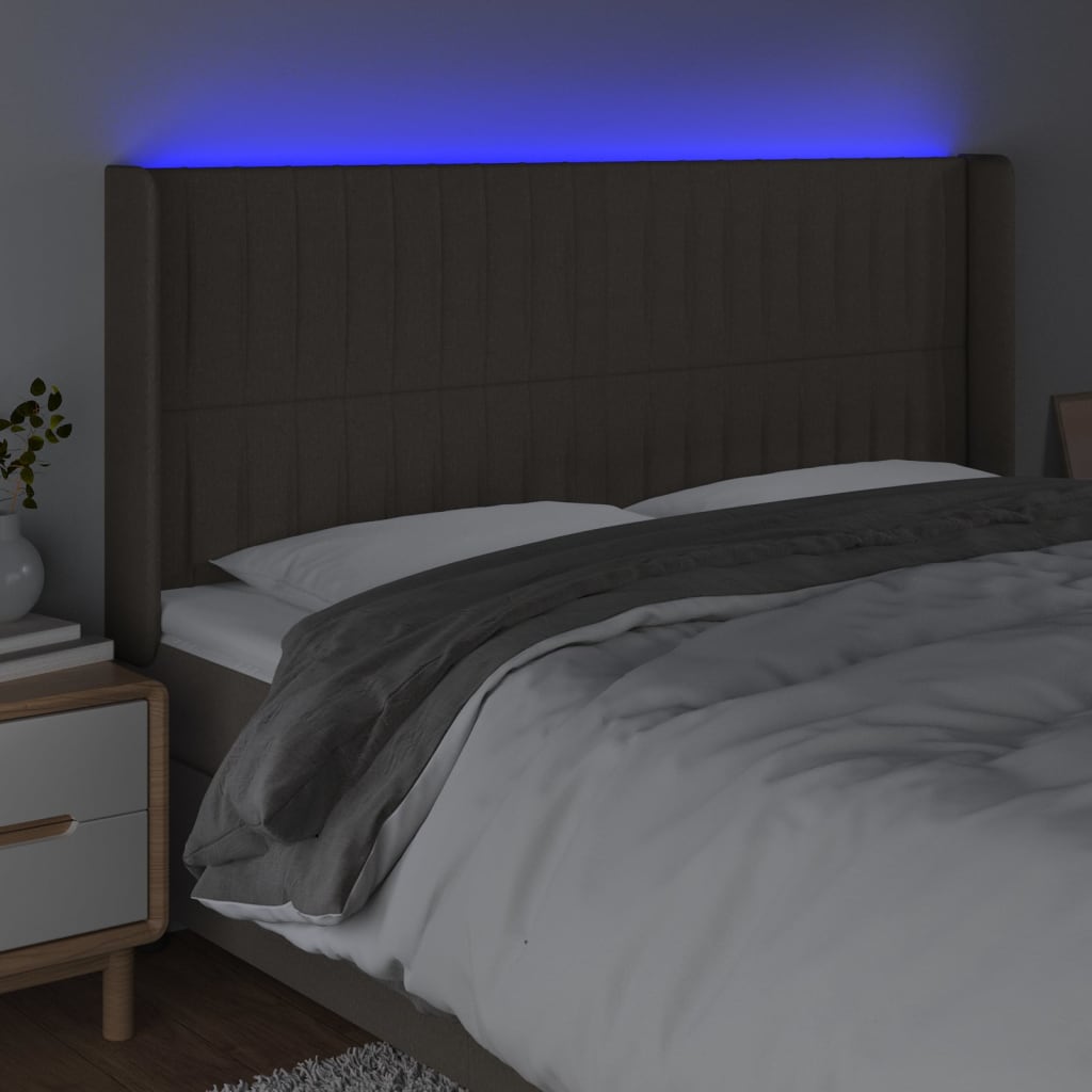 LED uzglavlje smeđesivo 203 x 16 x 118/128 cm od tkanine