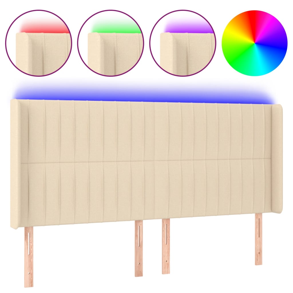 LED uzglavlje krem 203 x 16 x 118/128 cm od tkanine