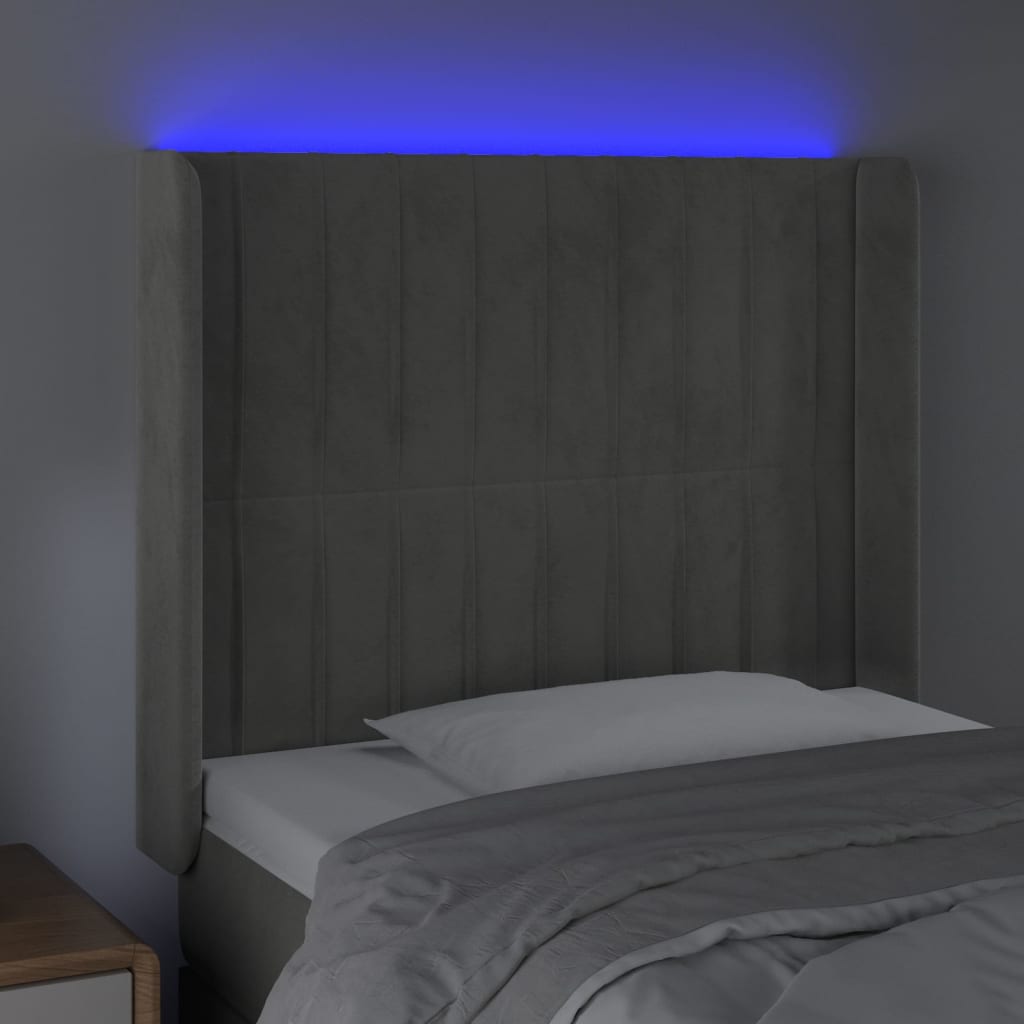 LED uzglavlje svjetlosivo 83 x 16 x 118/128 cm baršunasto