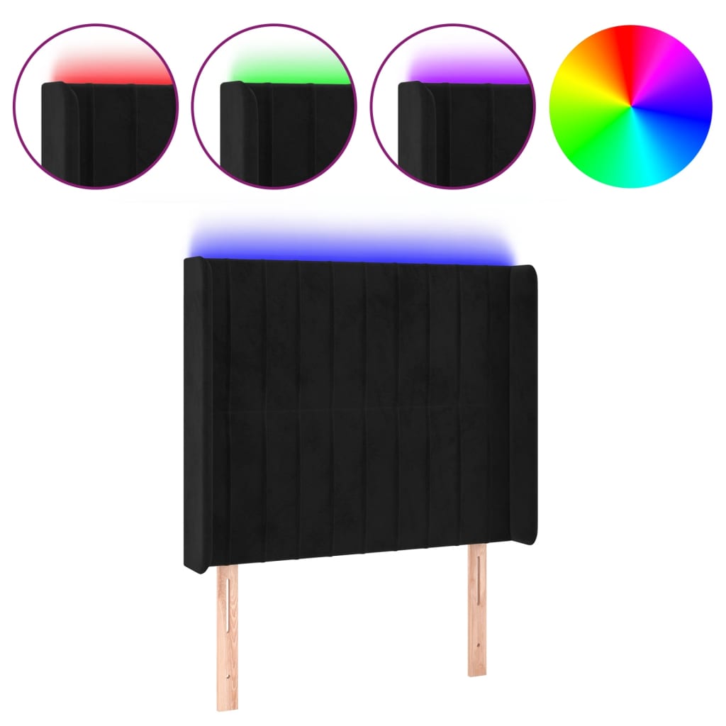LED uzglavlje crno 83x16x118/128 cm baršunasto