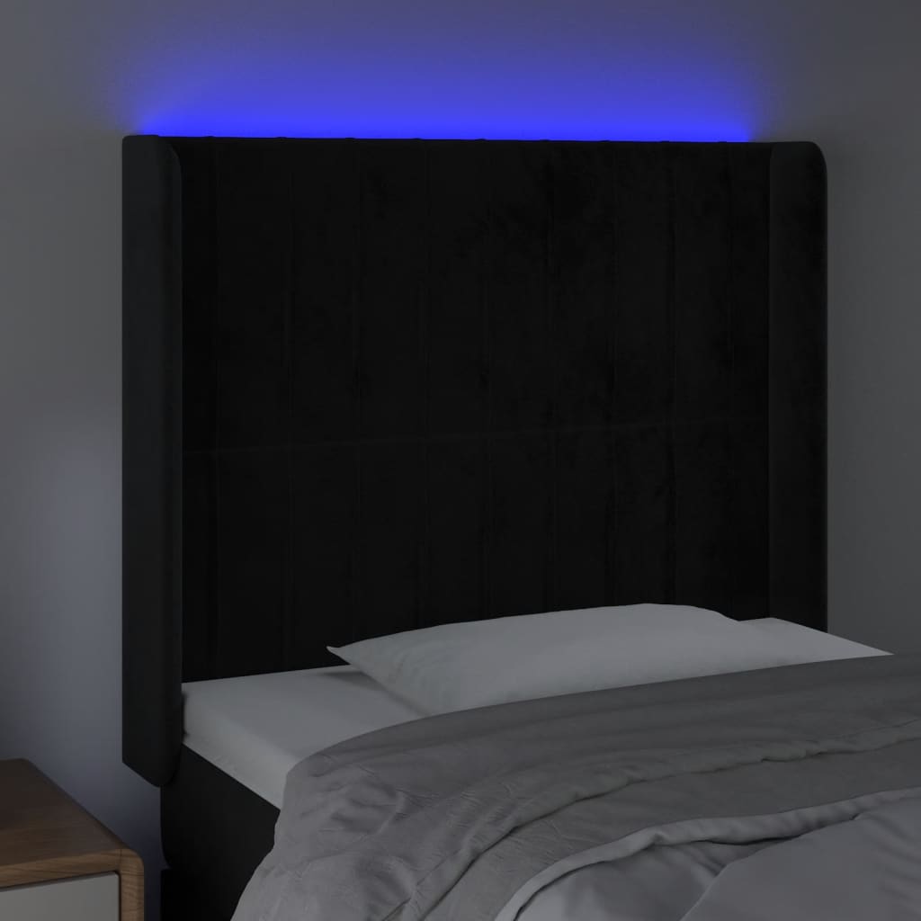 LED uzglavlje crno 93x16x118/128 cm baršunasto
