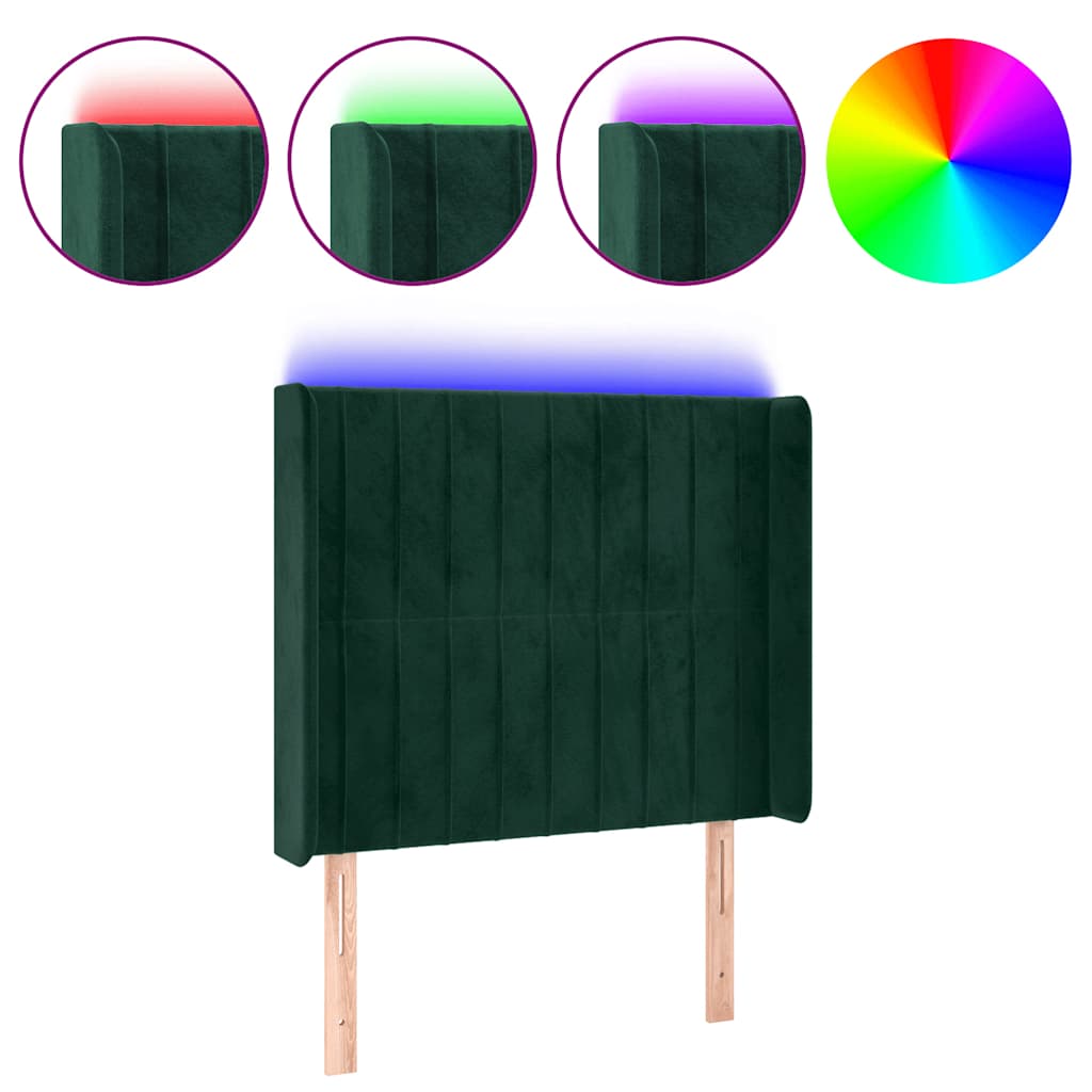 LED uzglavlje tamnozeleno 103x16x118/128 cm baršunasto