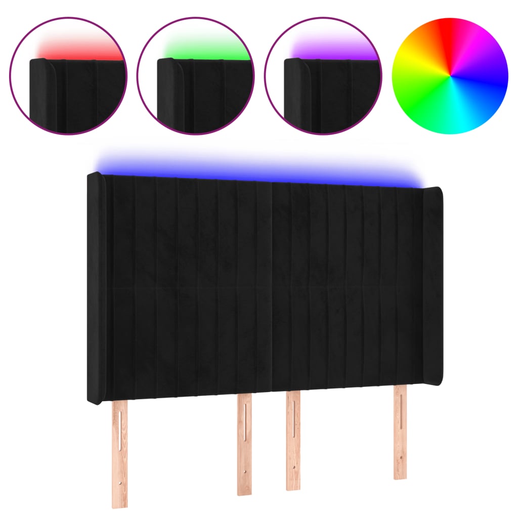 LED uzglavlje crno 147x16x118/128 cm baršunasto