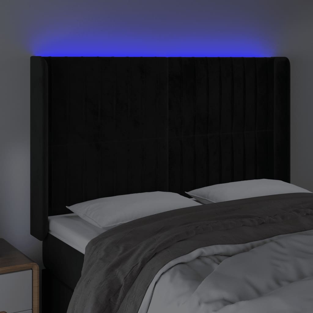LED uzglavlje crno 147x16x118/128 cm baršunasto