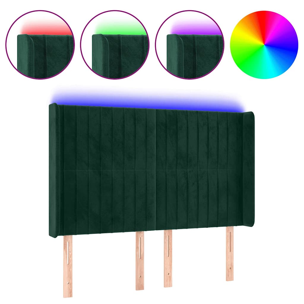 LED uzglavlje tamnozeleno 147x16x118/128 cm baršunasto