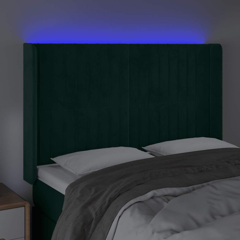 LED uzglavlje tamnozeleno 147x16x118/128 cm baršunasto