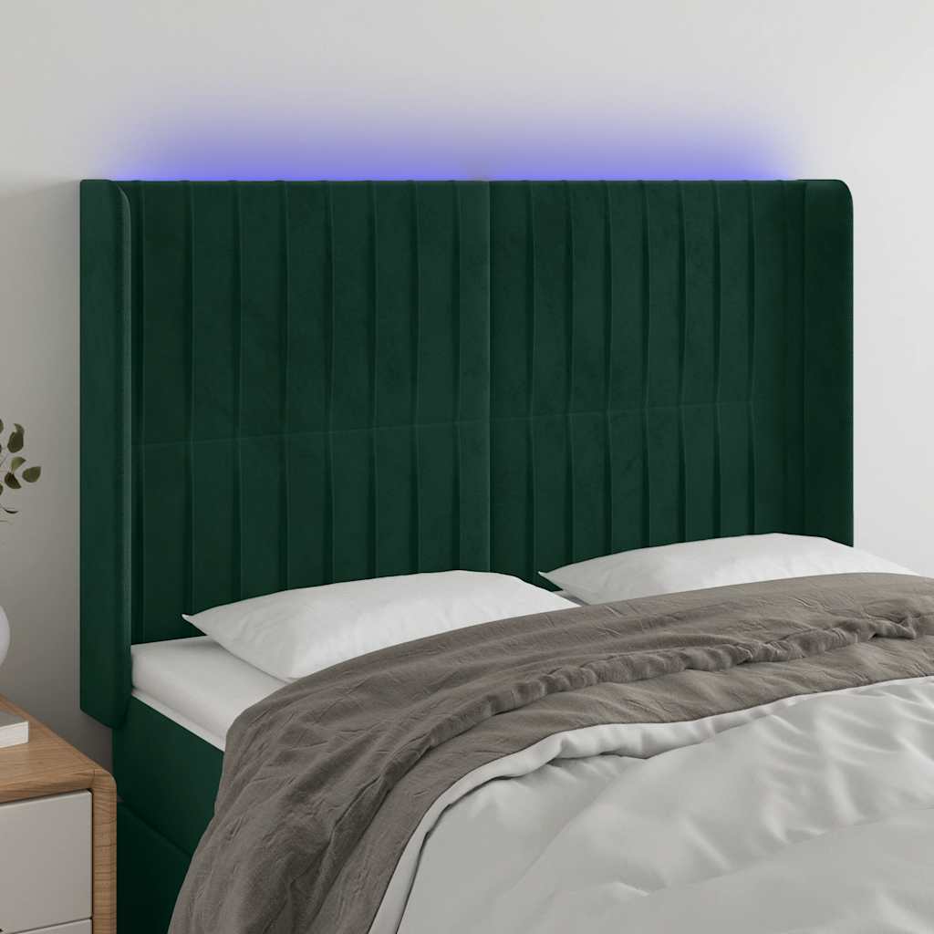 LED uzglavlje tamnozeleno 147x16x118/128 cm baršunasto