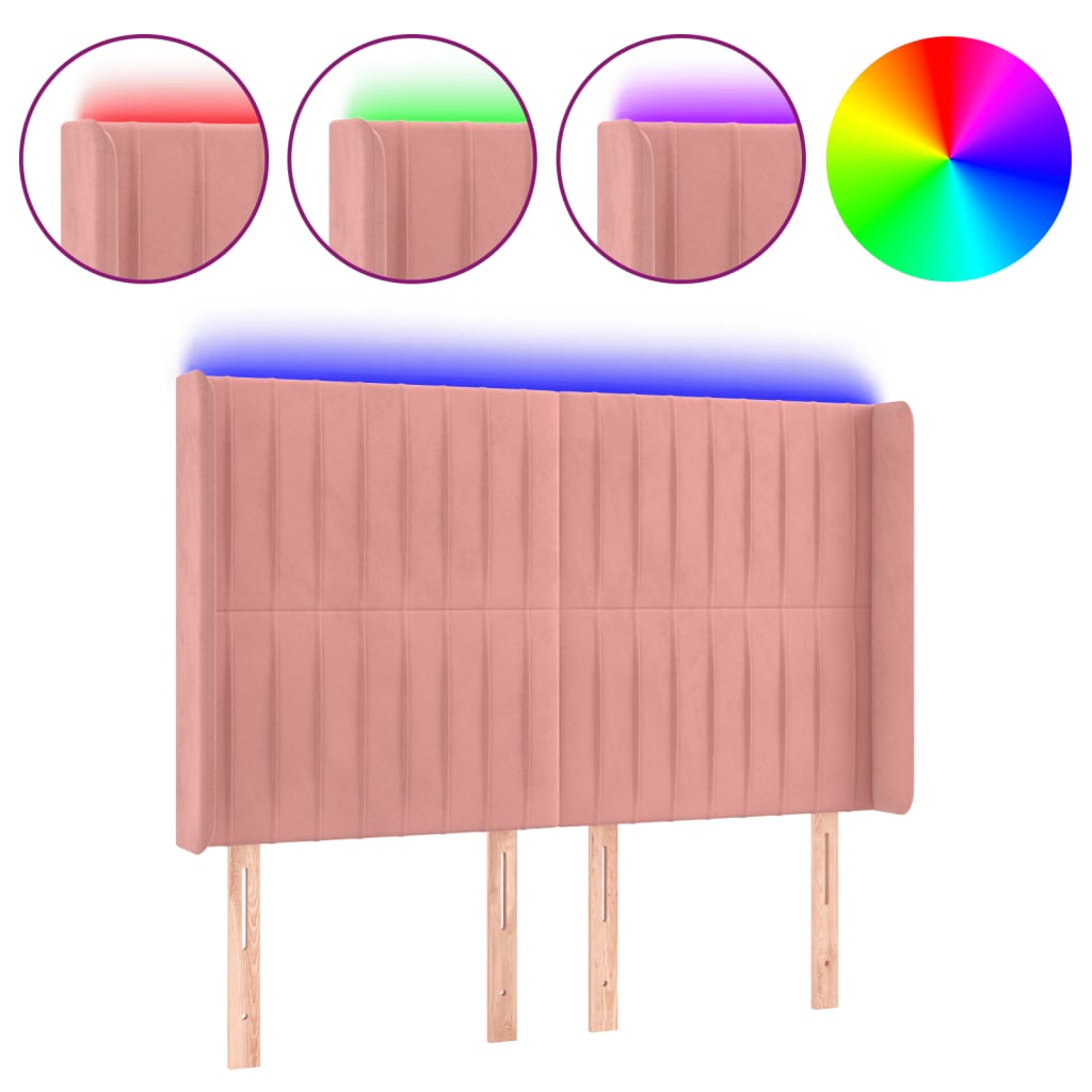 LED uzglavlje ružičasto 147x16x118/128 cm baršunasto
