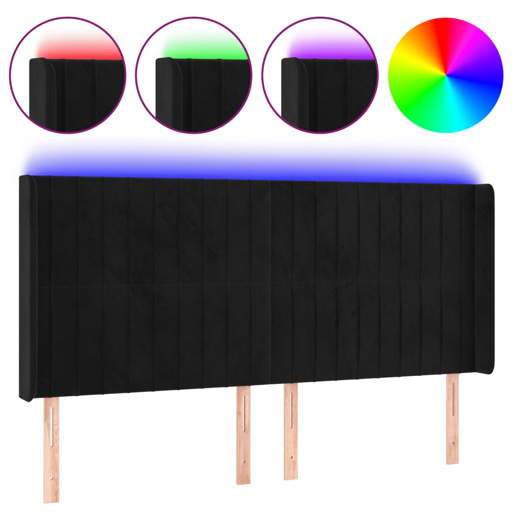 LED uzglavlje crno 163 x 16 x 118/128 cm baršunasto