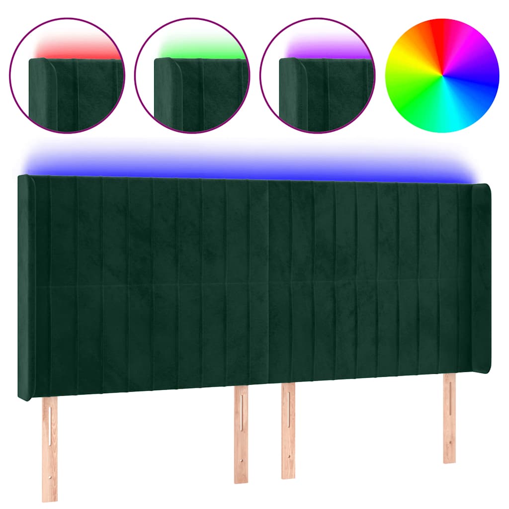 LED uzglavlje tamnozeleno 163x16x118/128 cm baršunasto