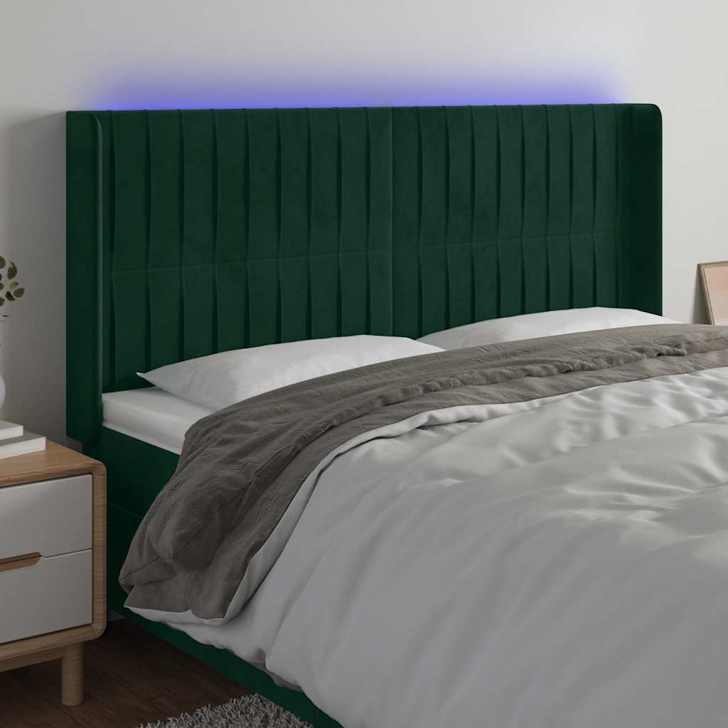 LED uzglavlje tamnozeleno 163x16x118/128 cm baršunasto