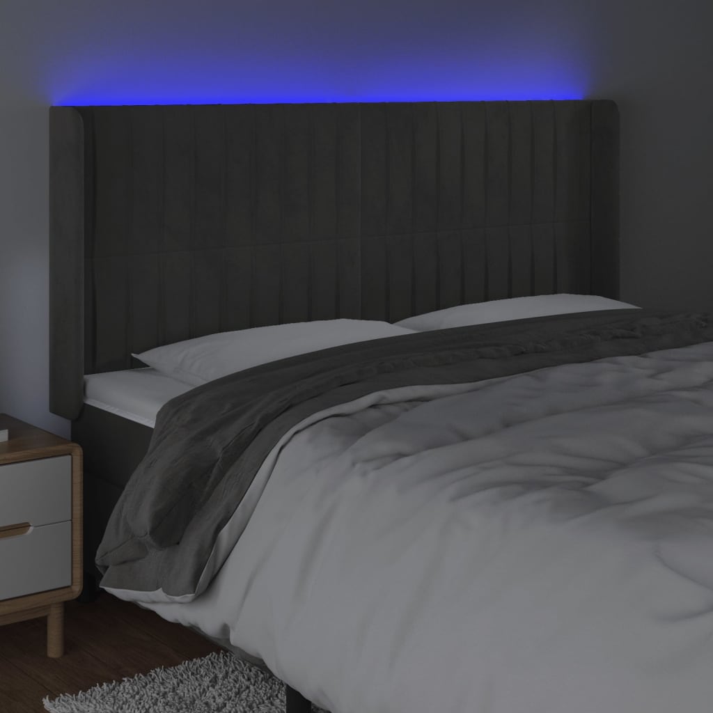 LED uzglavlje tamnosivo 183 x 16 x 118/128 cm baršunasto