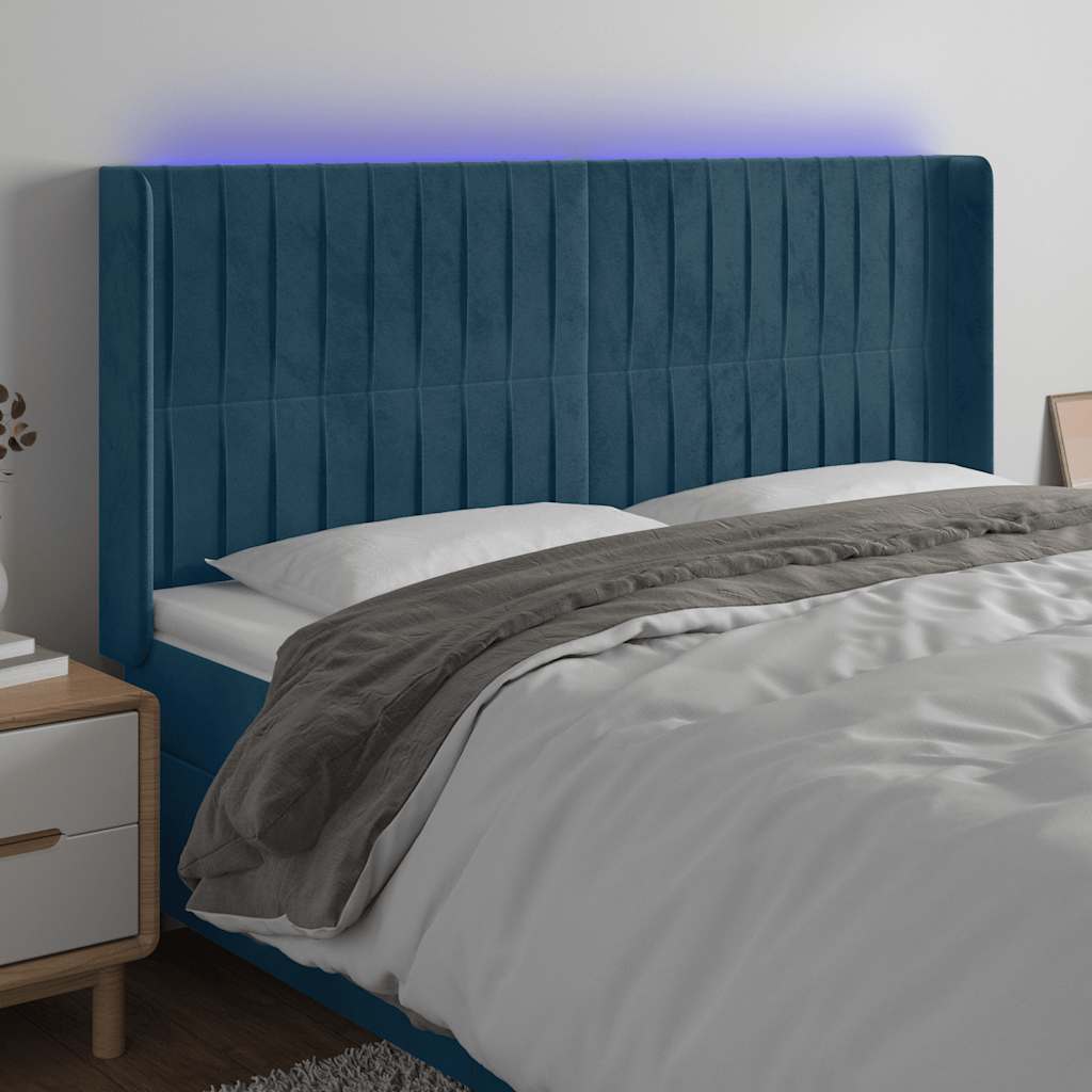 LED uzglavlje tamnoplavo 183 x 16 x 118/128 cm od tkanine