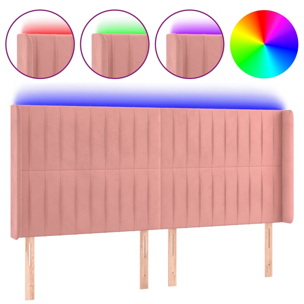 LED uzglavlje ružičasto 183x16x118/128 cm baršunasto