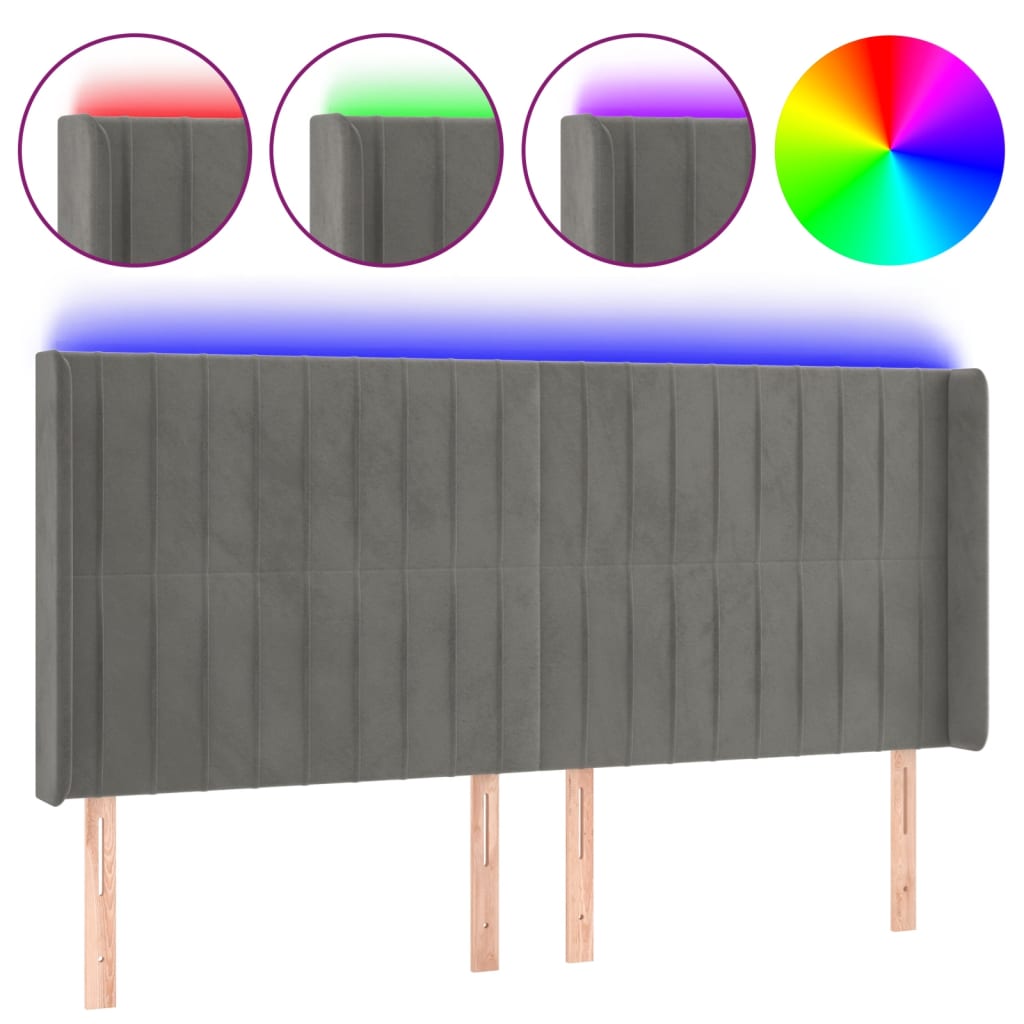 LED uzglavlje svjetlosivo 203 x 16 x 118/128 cm baršunasto