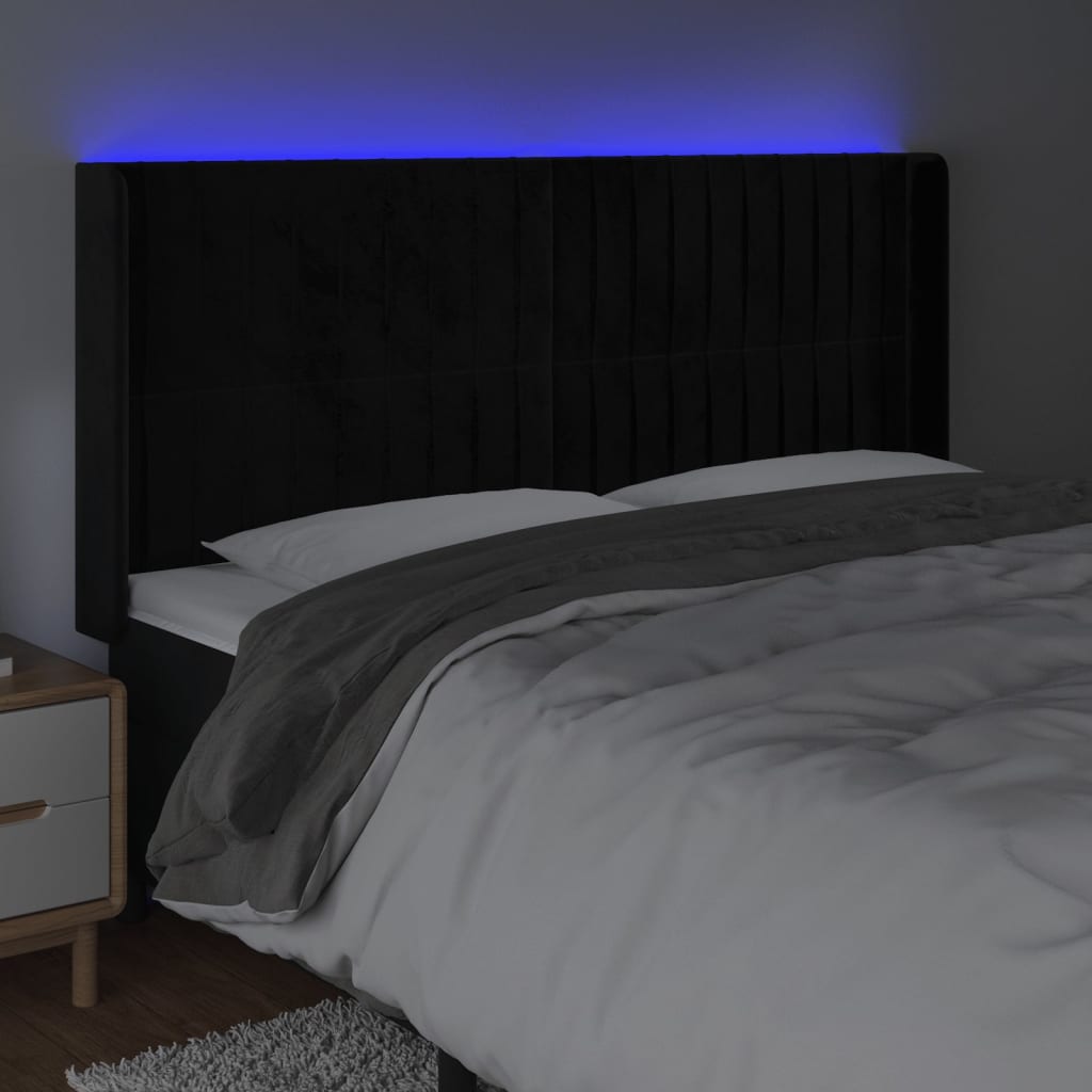 LED uzglavlje crno 203 x 16 x 118/128 cm baršunasto