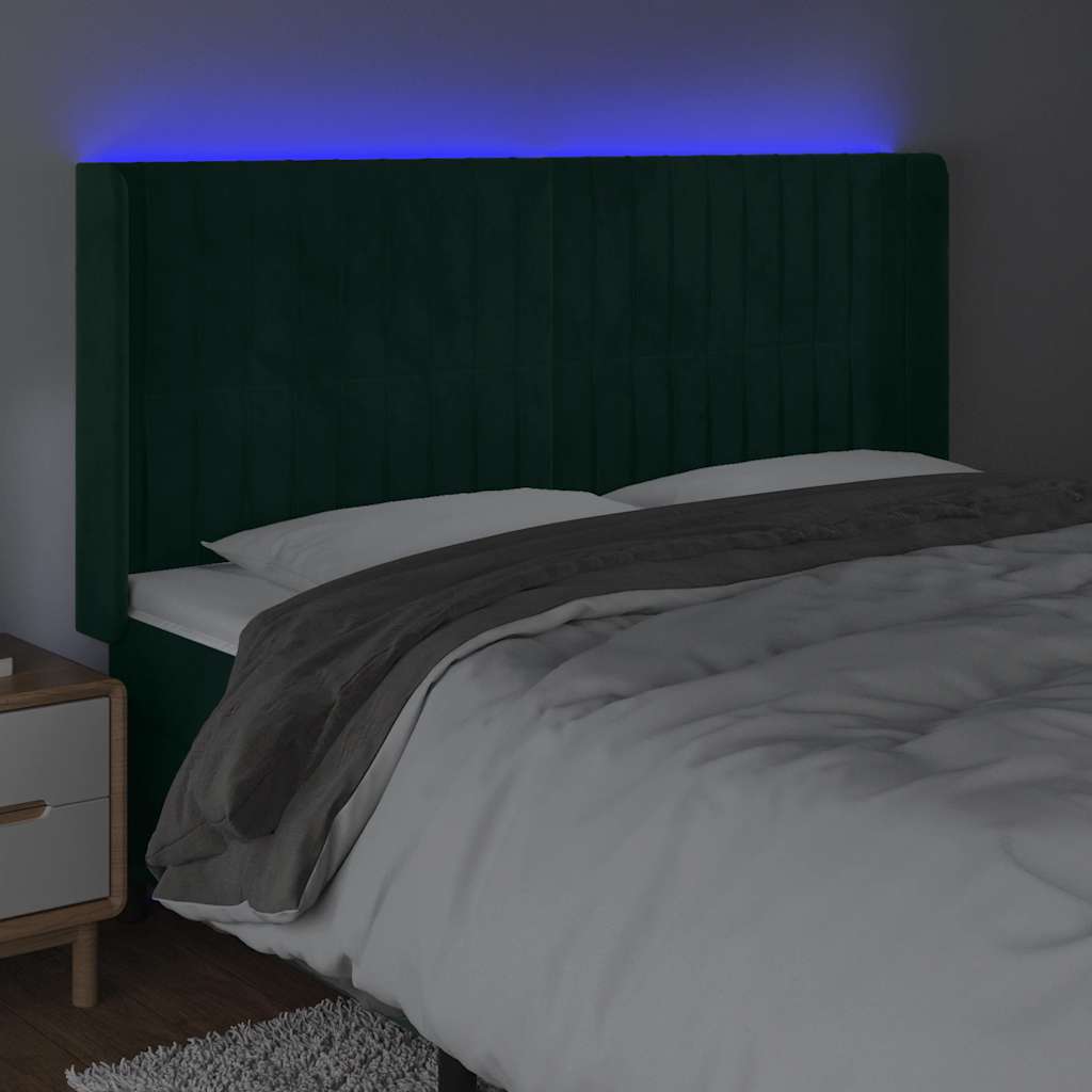 LED uzglavlje tamnozeleno 203 x 16 x 118/128 cm baršunasto