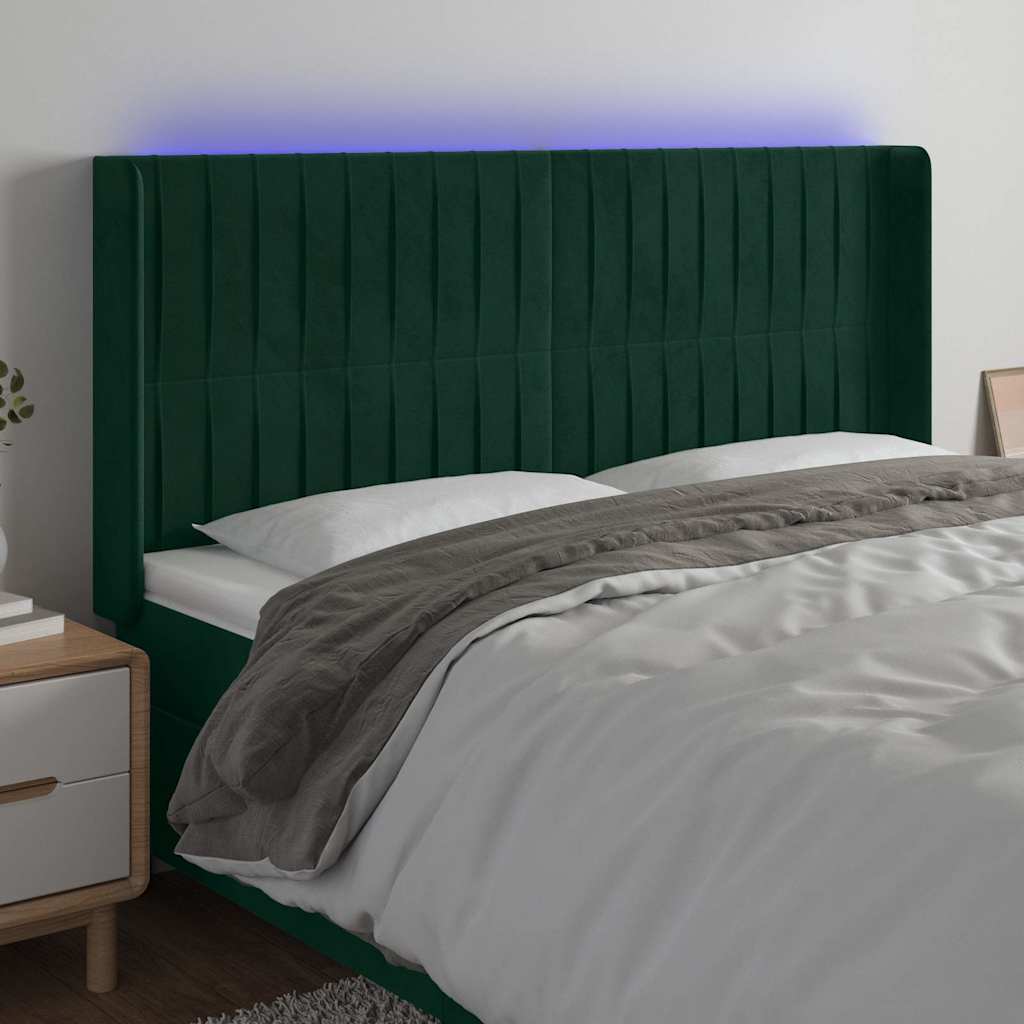 LED uzglavlje tamnozeleno 203 x 16 x 118/128 cm baršunasto