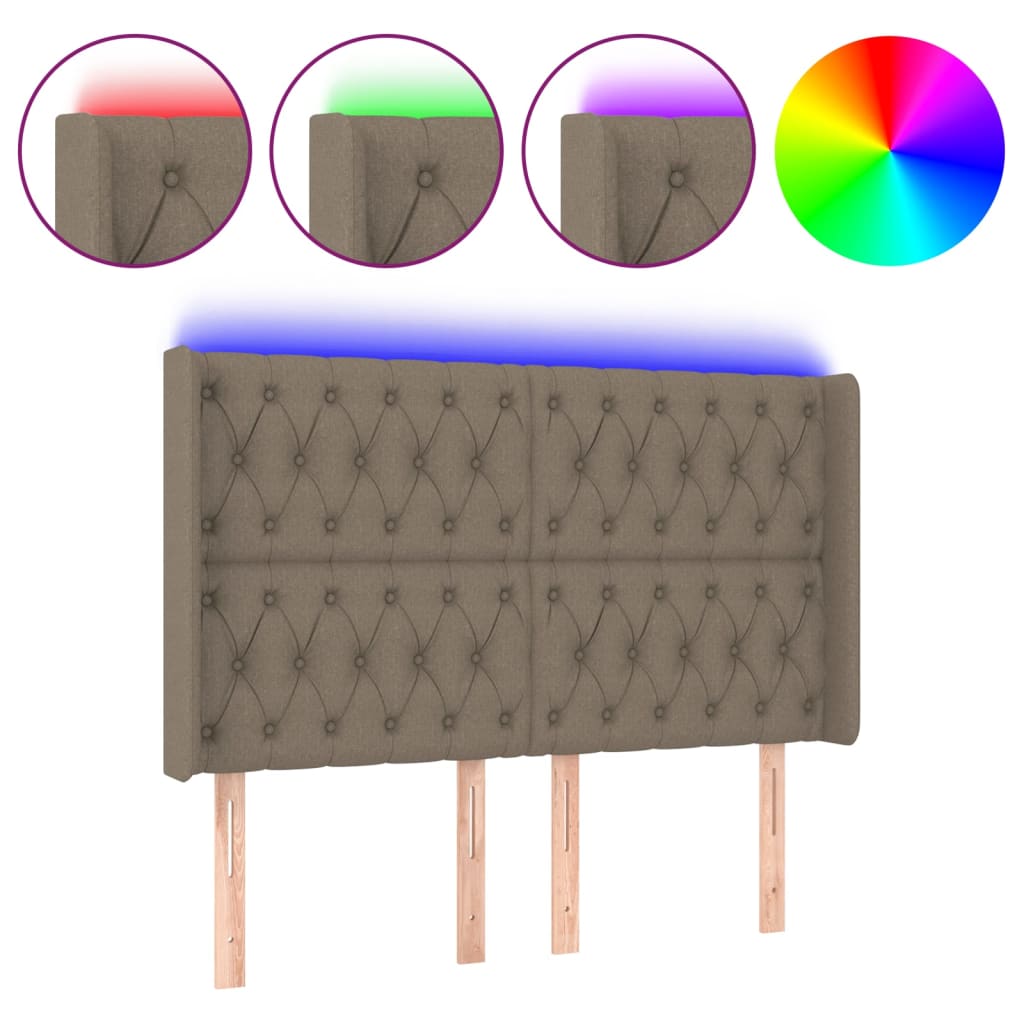 LED uzglavlje smeđesivo 147 x 16 x 118/128 cm od tkanine