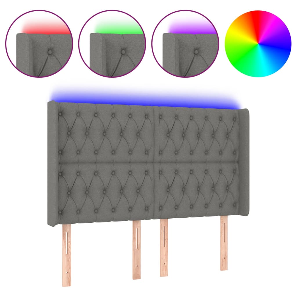 LED uzglavlje tamnosivo 163 x 16 x 118/128 cm od tkanine