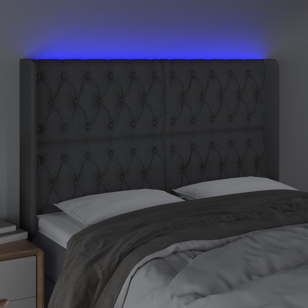 LED uzglavlje tamnosivo 163 x 16 x 118/128 cm od tkanine