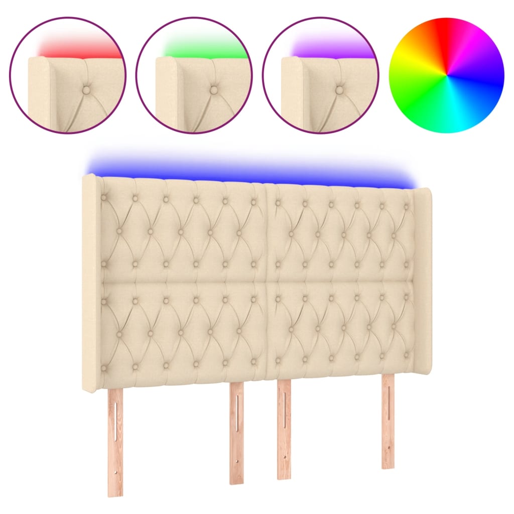 LED uzglavlje krem 163 x 16 x 118/128 cm od tkanine