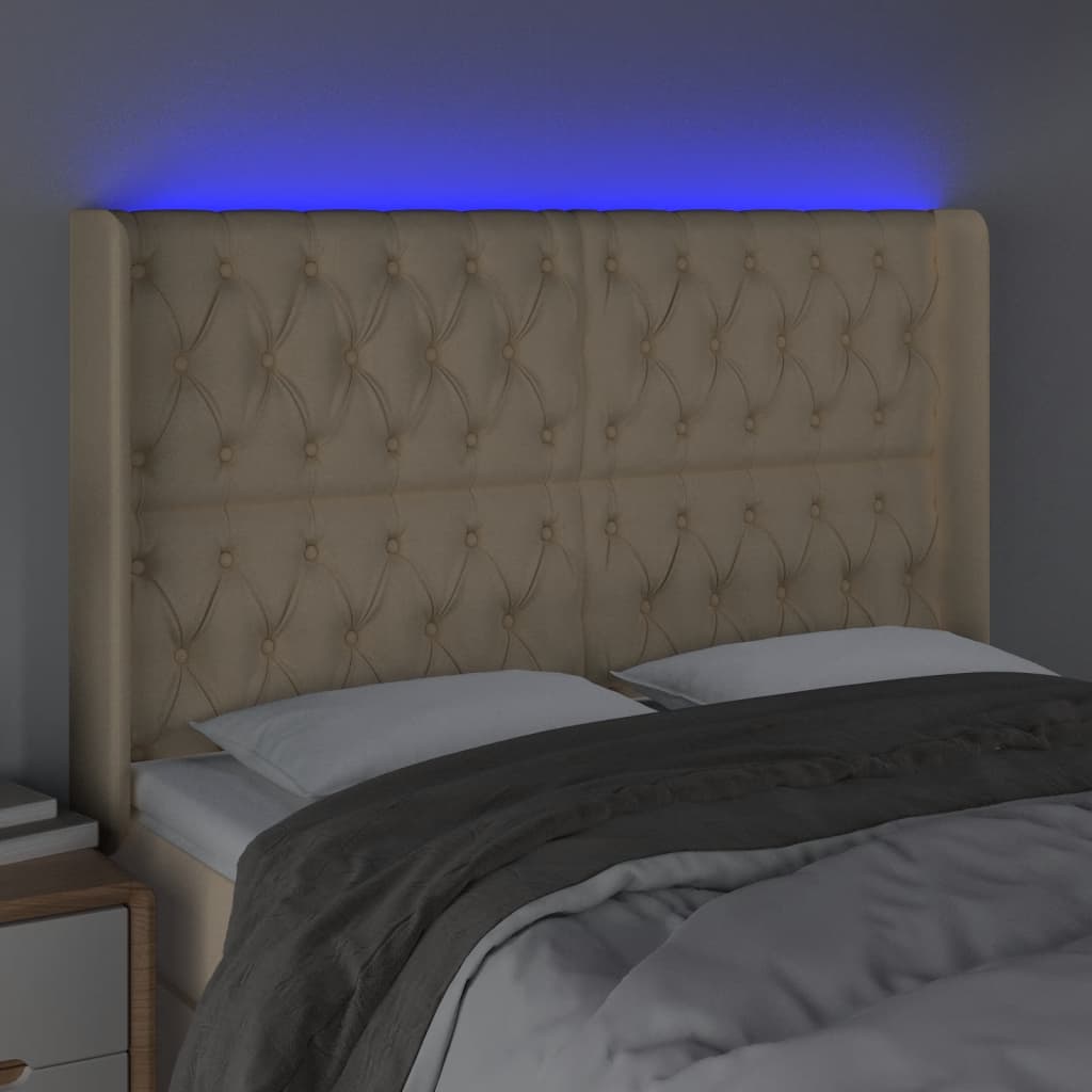 LED uzglavlje krem 163 x 16 x 118/128 cm od tkanine