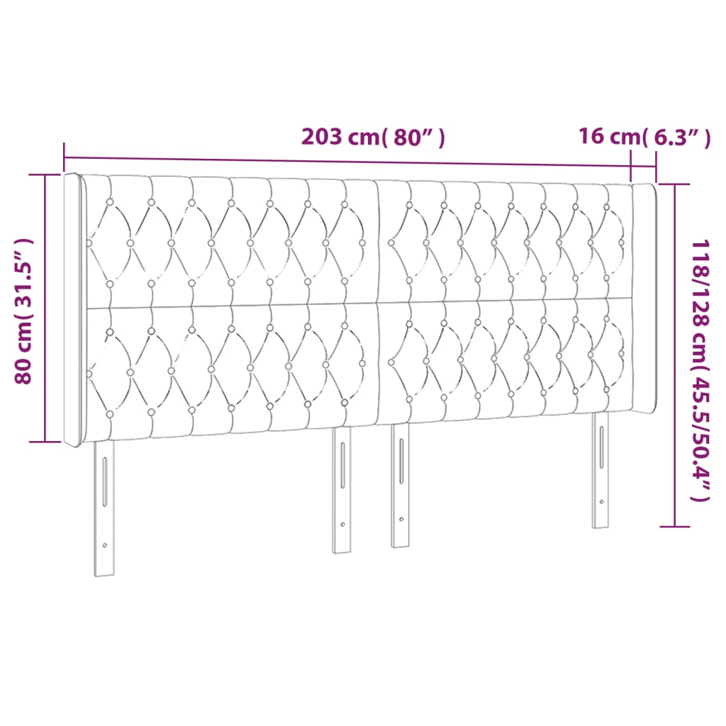 LED uzglavlje svjetlosivo 203 x 16 x 118/128 cm od tkanine