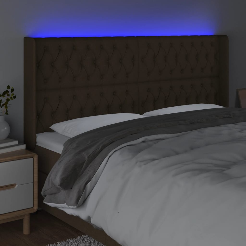 LED uzglavlje tamnosmeđe 203x16x118/128 cm od tkanine