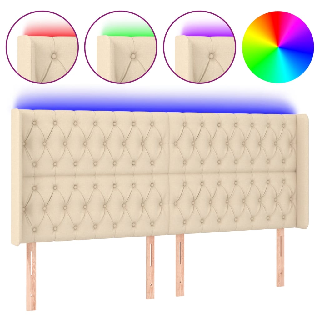 LED uzglavlje krem 203 x 16 x 118/128 cm od tkanine