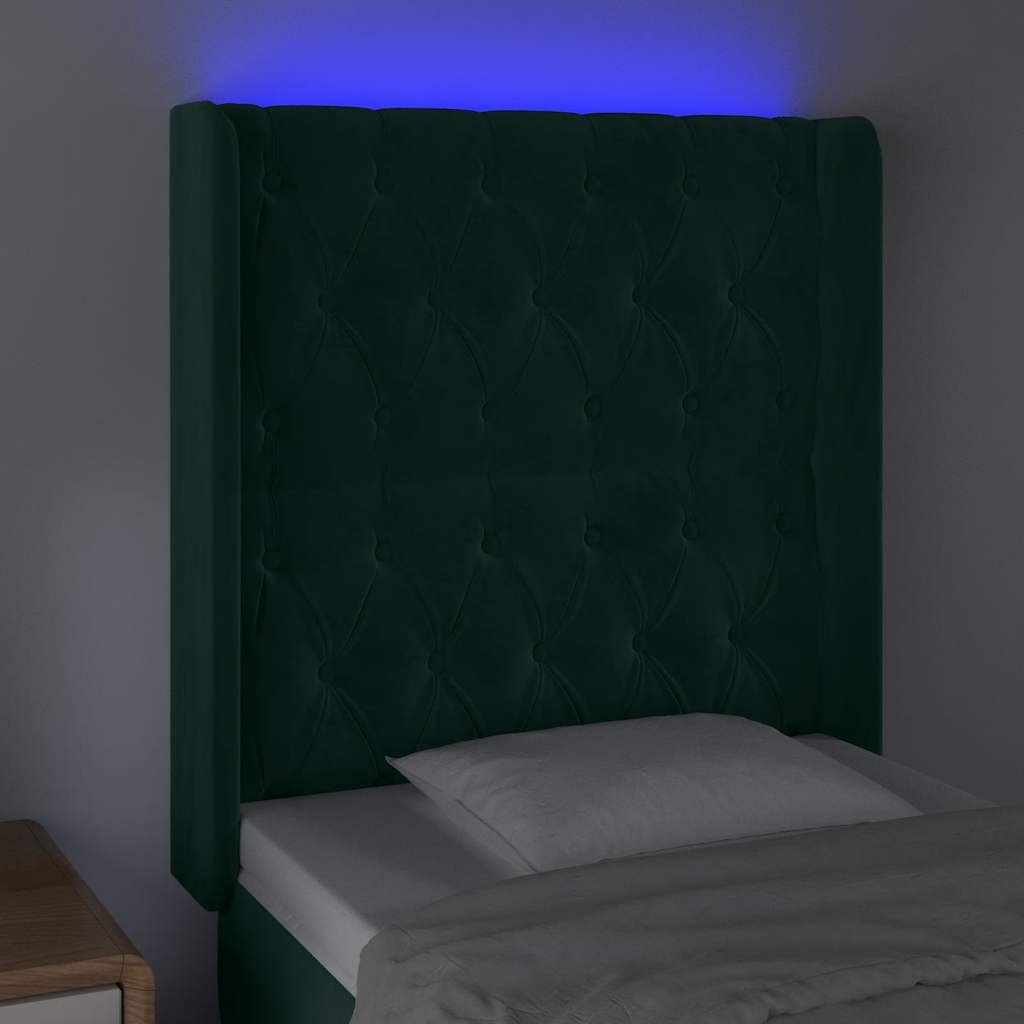 LED uzglavlje tamnozeleno 83x16x118/128 cm baršunasto