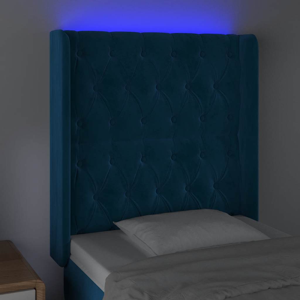 LED uzglavlje tamnoplavo 83x16x118/128 cm baršunasto