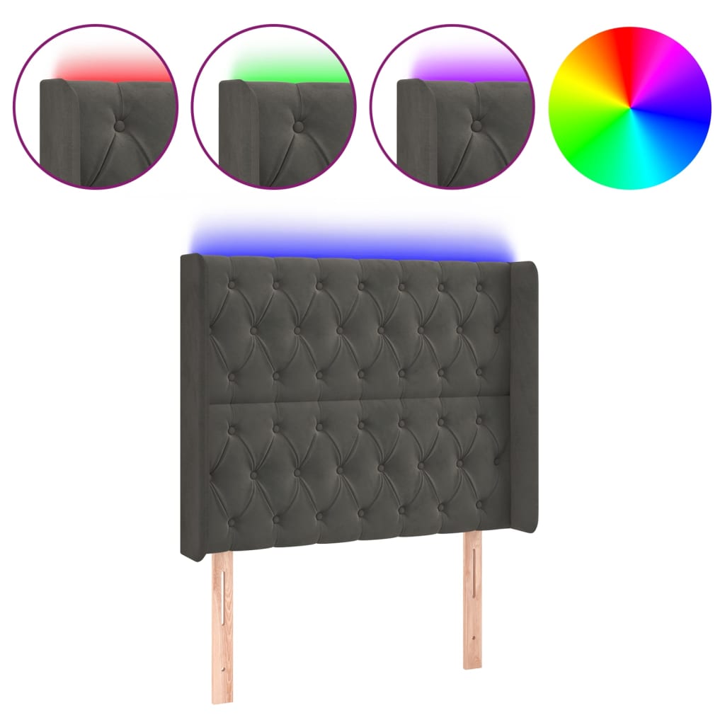 LED uzglavlje tamnosivo 93x16x118/128 cm baršunasto