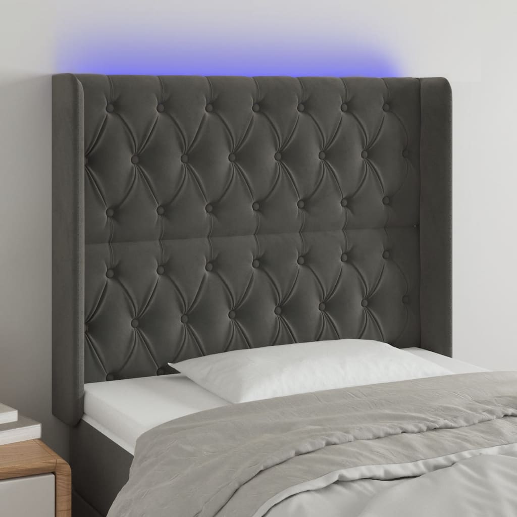 LED uzglavlje tamnosivo 93x16x118/128 cm baršunasto