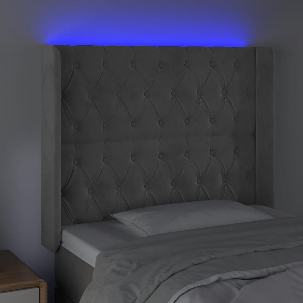 LED uzglavlje svjetlosivo 103 x 16 x 118/128 cm baršunasto