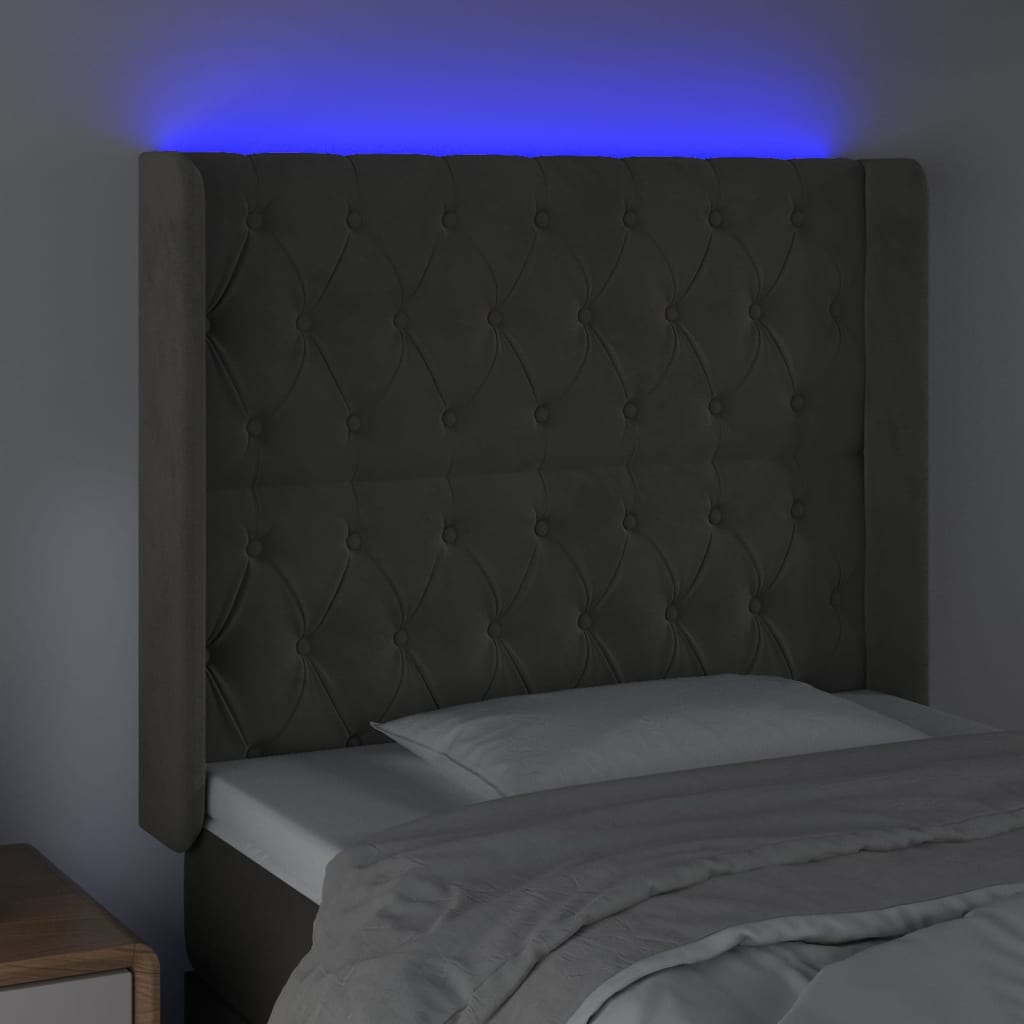 LED uzglavlje tamnosivo 103x16x118/128 cm baršunasto