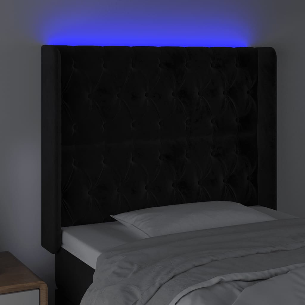 LED uzglavlje crno 103x16x118/128 cm baršunasto
