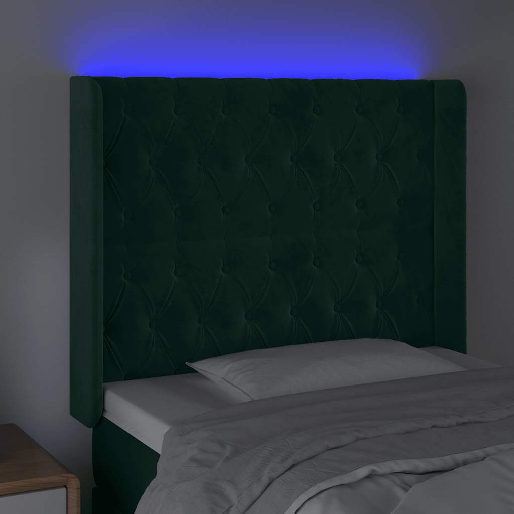 LED uzglavlje tamnozeleno 103x16x118/128 cm baršunasto