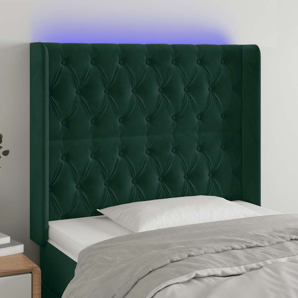 LED uzglavlje tamnozeleno 103x16x118/128 cm baršunasto