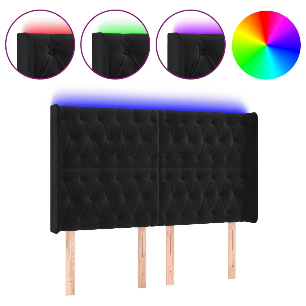 LED uzglavlje crno 147x16x118/128 cm baršunasto