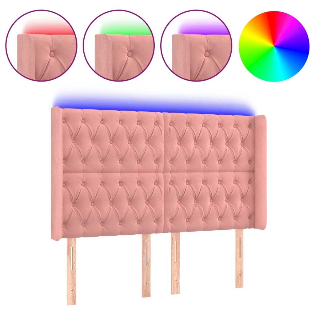 LED uzglavlje ružičasto 147x16x118/128 cm baršunasto