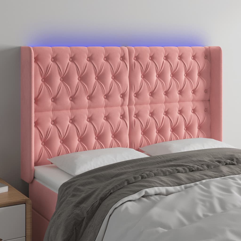 LED uzglavlje ružičasto 147x16x118/128 cm baršunasto
