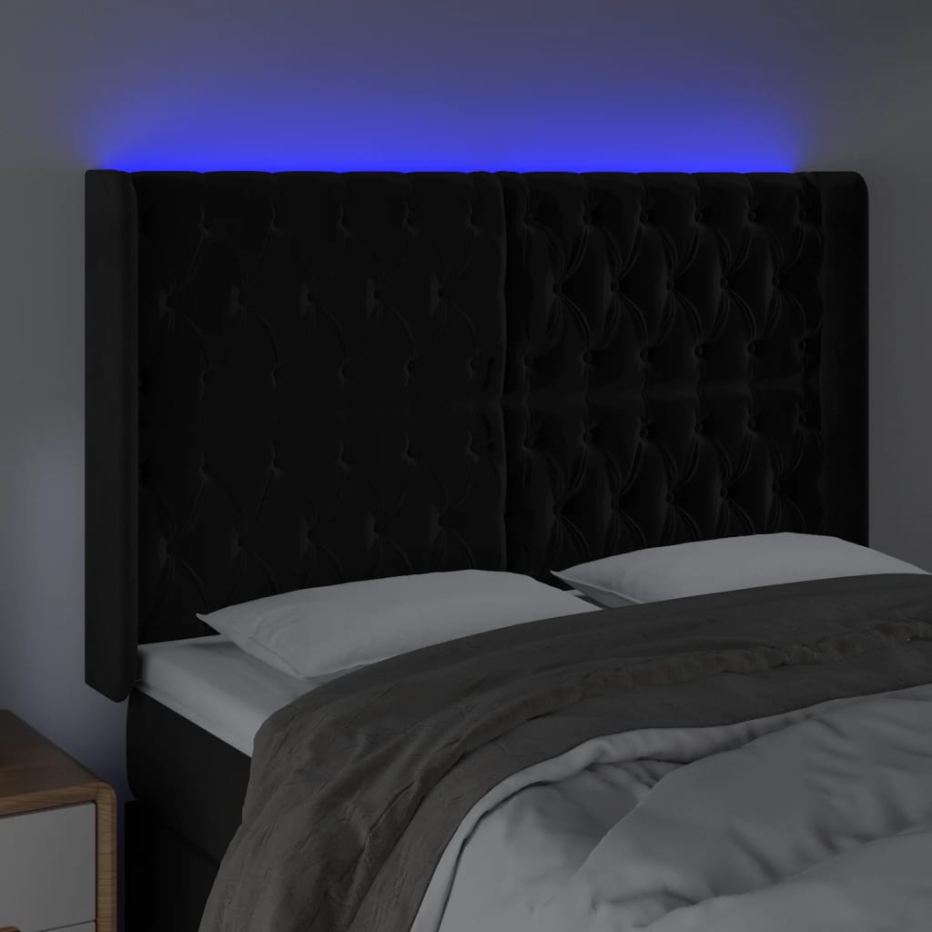LED uzglavlje crno 163 x 16 x 118/128 cm baršunasto