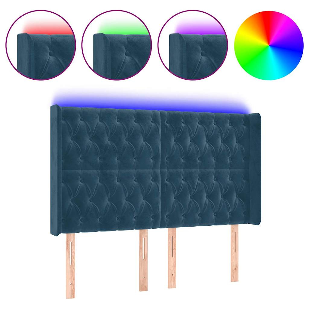 LED uzglavlje tamnoplavo 163x16x118/128 cm baršunasto