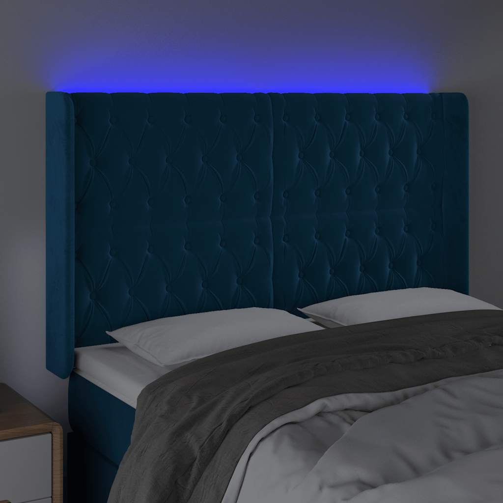 LED uzglavlje tamnoplavo 163x16x118/128 cm baršunasto