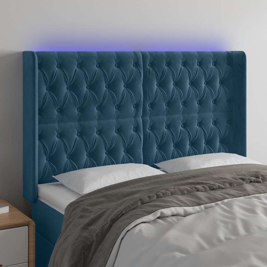 LED uzglavlje tamnoplavo 163x16x118/128 cm baršunasto