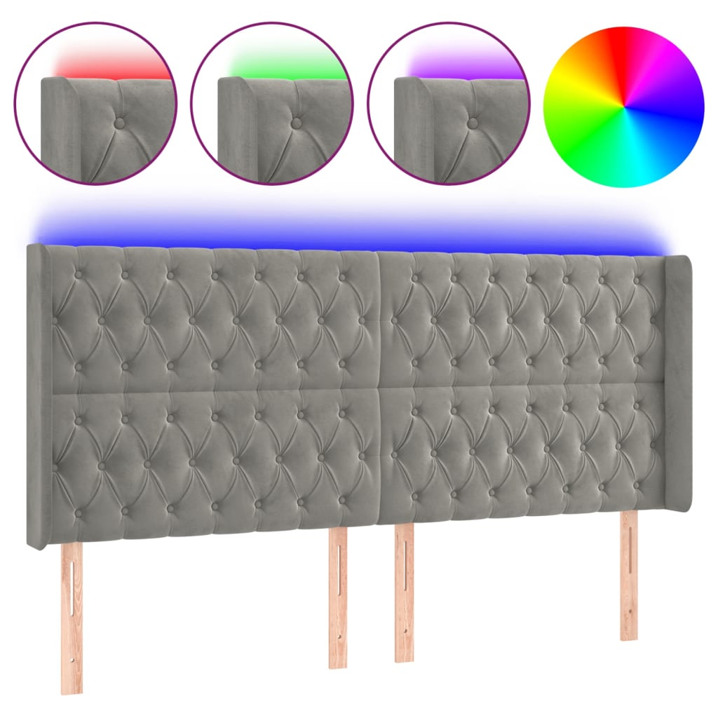 LED uzglavlje svjetlosivo 183 x 16 x 118/128 cm baršunasto