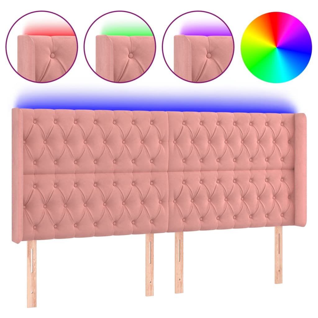 LED uzglavlje ružičasto 183x16x118/128 cm baršunasto