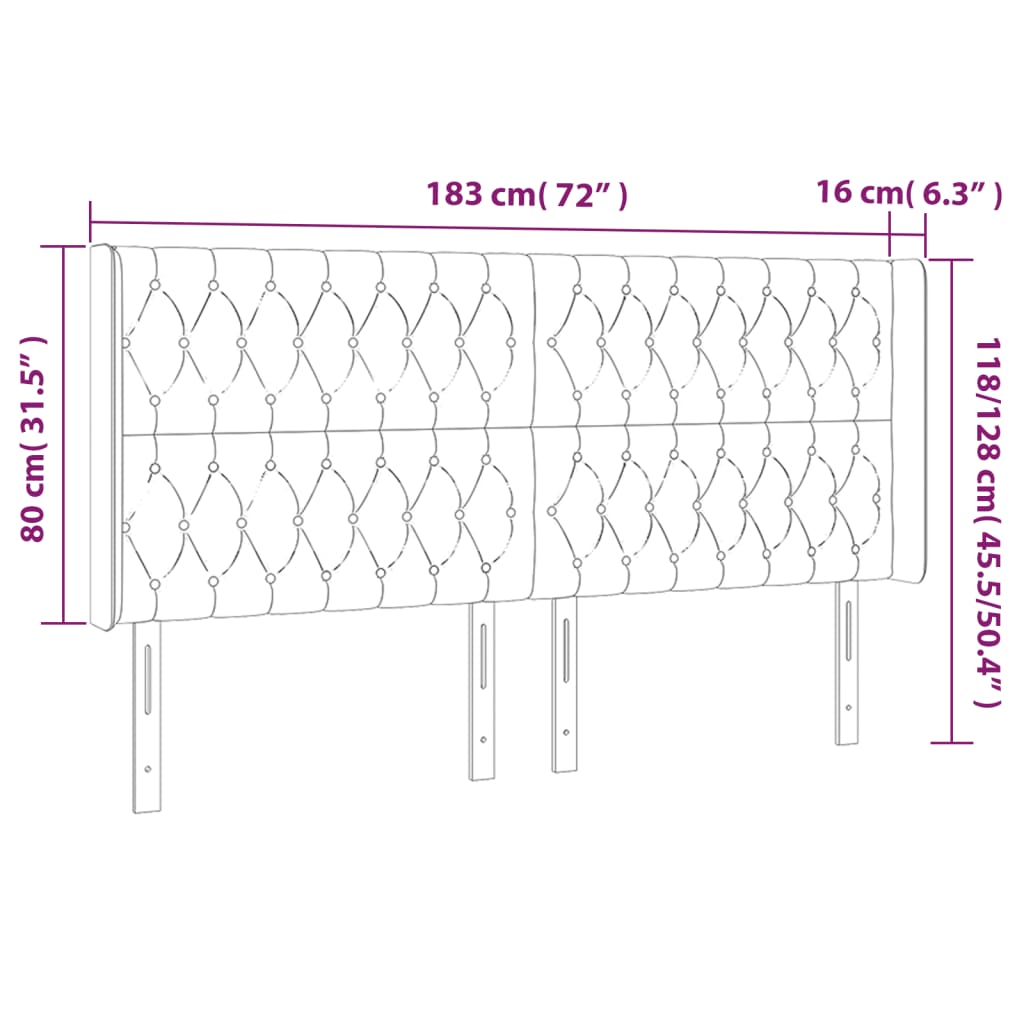 LED uzglavlje ružičasto 183x16x118/128 cm baršunasto
