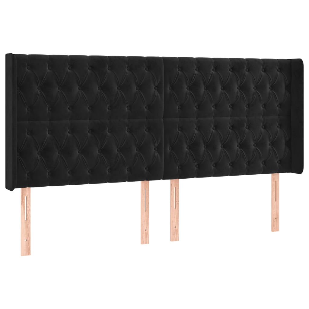 LED uzglavlje crno 203 x 16 x 118/128 cm baršunasto